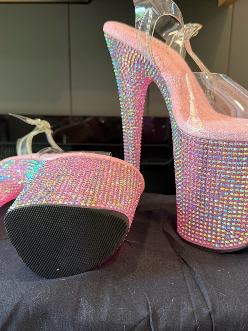 Pleaser Pink Crystal-Embellished Platform Heels 8 inch Heel - Picture 3 of 5